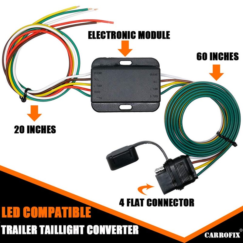 CARROFIX Non-Powered Taillight Converter with 20" Inches Leads and 60" Inches 4-Wire Flat Extension Vehicle End Connector - Image 2